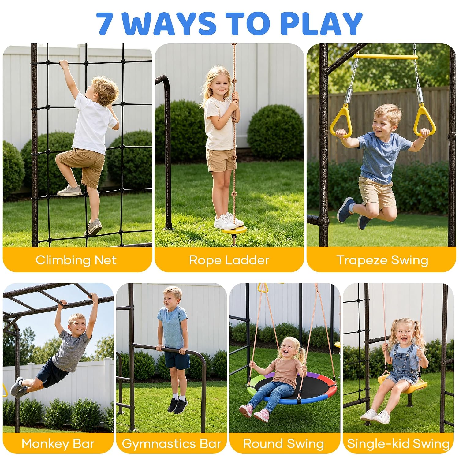 Kids Outdoor Ladder - 7-in-1 Outdoor Jungle Gym Monkey Bar
