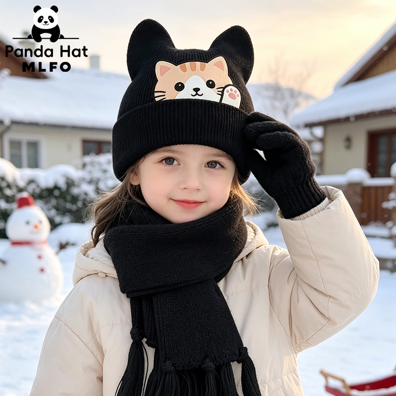 Kids Outdoor Gloves - 3pc 1-3Y Toddler Hat Scarf Gloves
