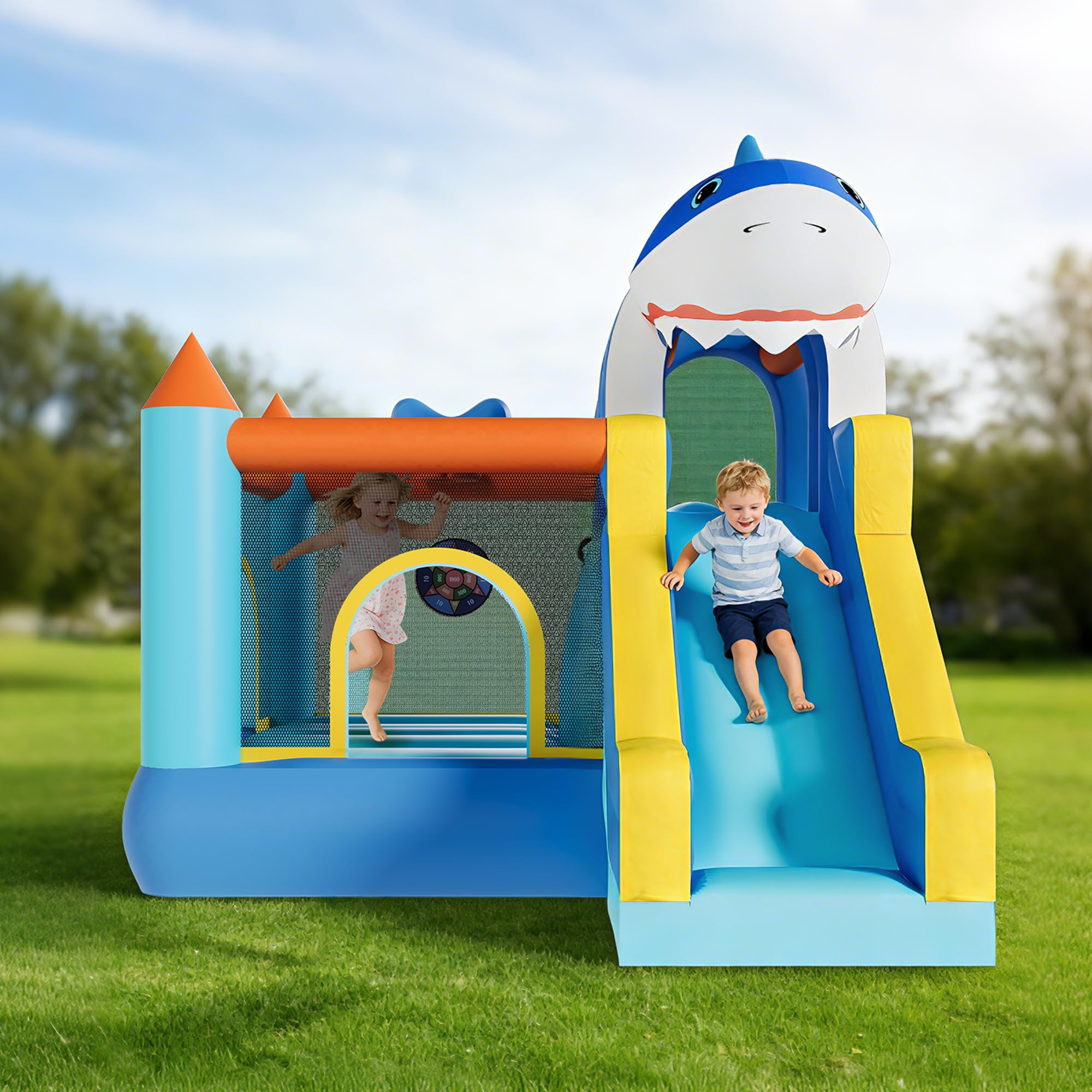 Kids Outdoor Basketball Hoop - Inflatable Bounce House With Slide &