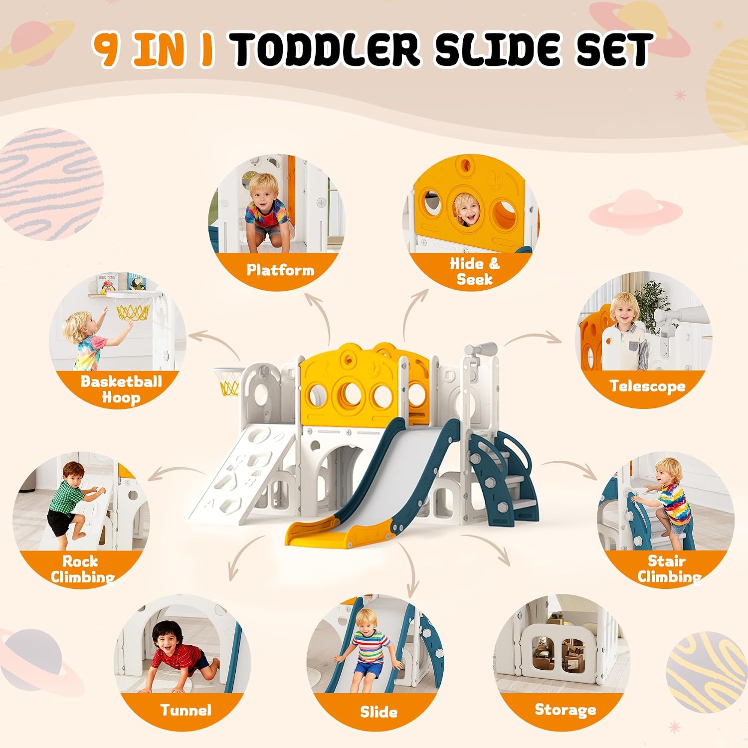 9 in 1 Toddler Slide Set Playg - Kids Outdoor Basketball Hoop review and price